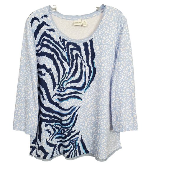 Zenergy Chicos 3 Size XL Top Sparkly Bead Lace Embellished Animal Print Stretch - Picture 2 of 12